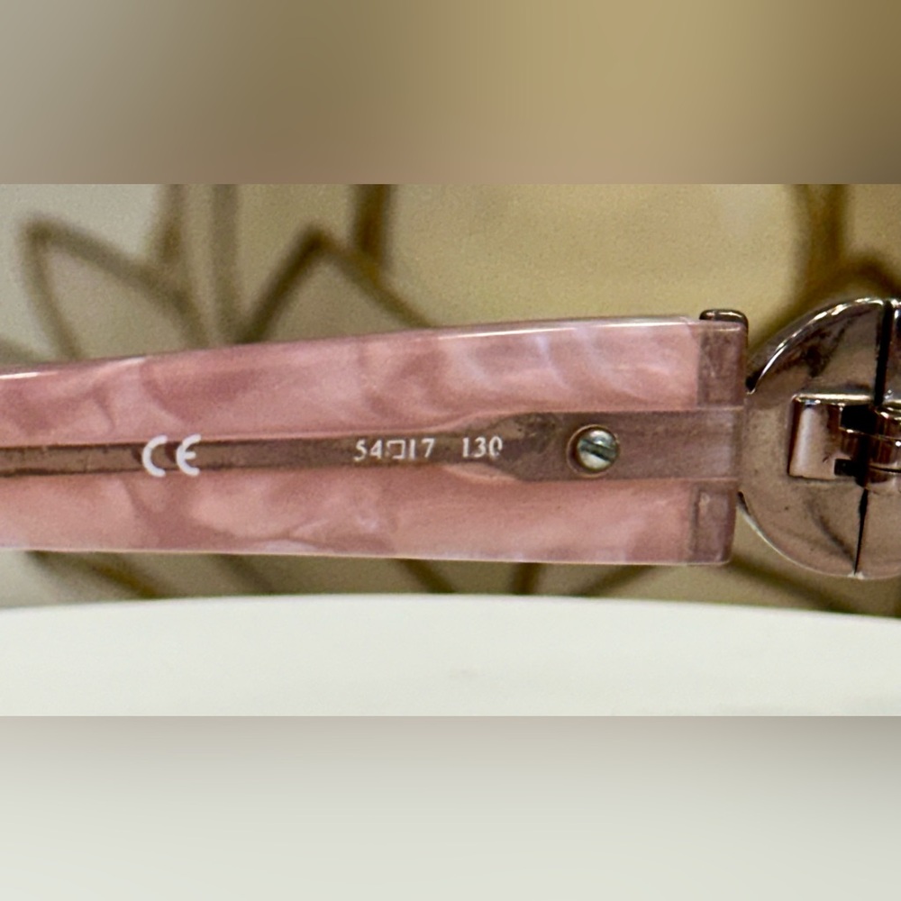 Oleg Cassini - Rose Pink Marbled Rx Eyeglass Frames/Crystal Logo Accents - EUC - Picture 12 of 16